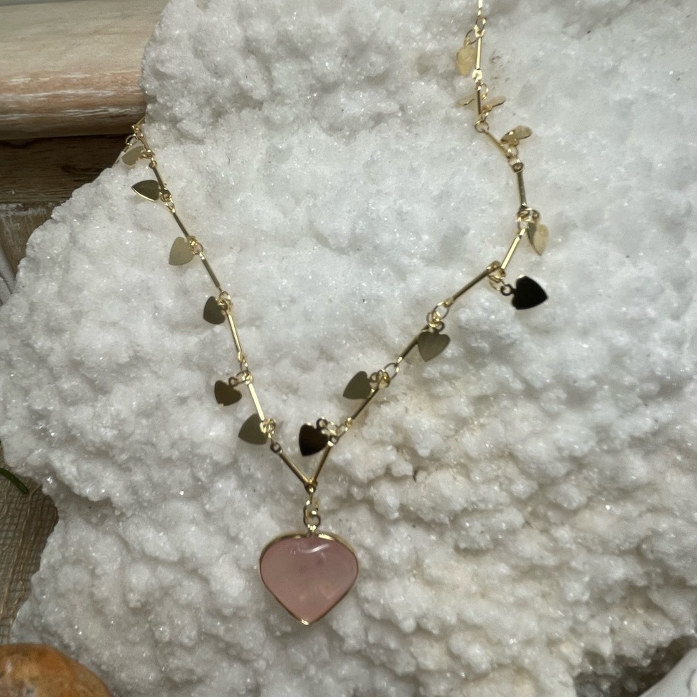 Rose Quartz Or Clear Quartz Heart Pendant and Necklace